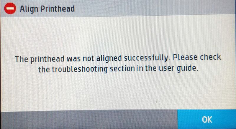 The error that pops up during the Printhead Alignment process
