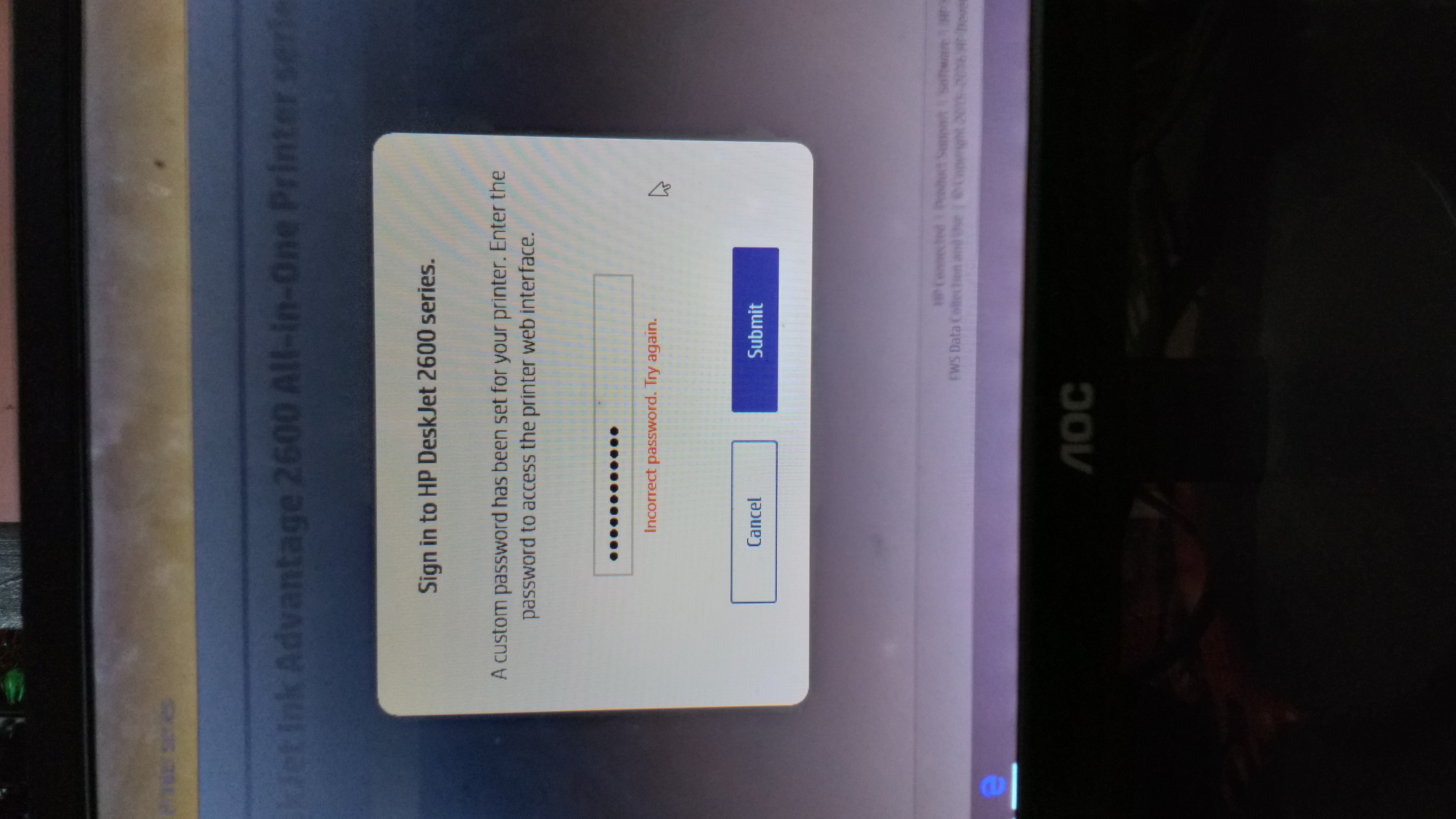 hp deskjet ink advantage 2676 password