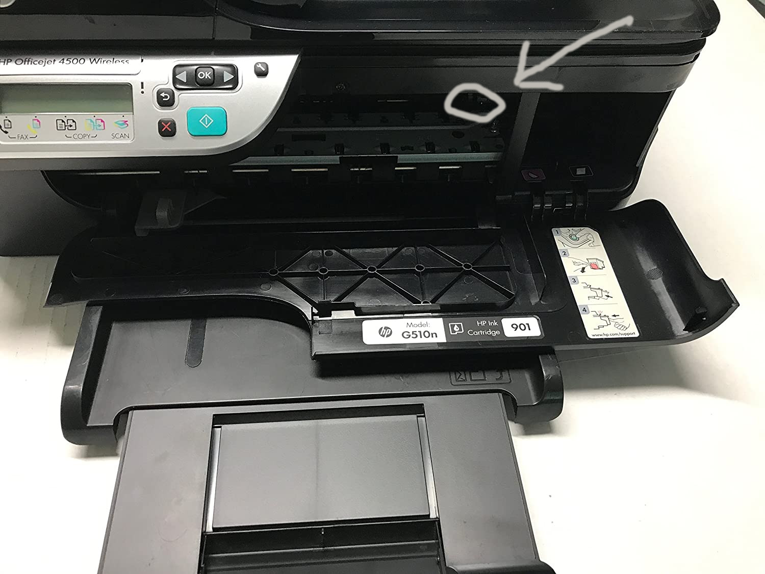 hp4500, powers up and feeds paper half way on its own HP Support
