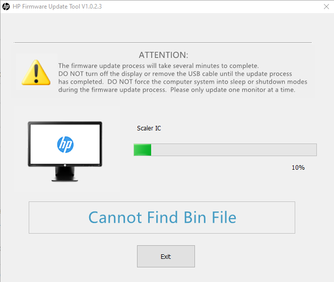 Error encountered while updating firmware for E243m monitor HP