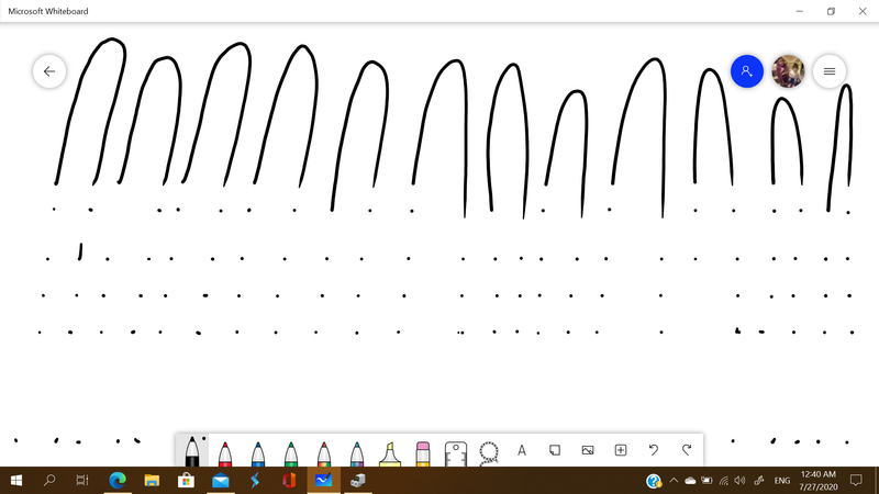 a screenshot from my pen drawing on whiteboard, areas between the dotted  lines horizontally are totally unresponsive...