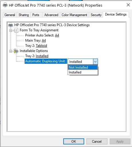 automatic duplexing unit not installed