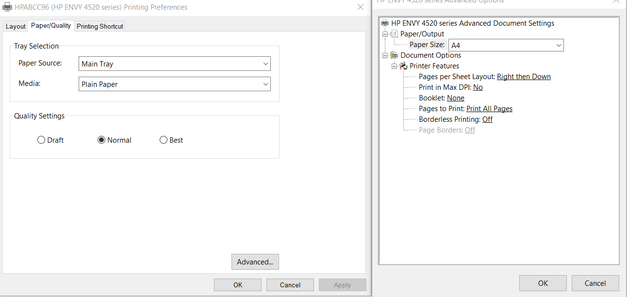 Solved: No clor management in print dialog box for HP Envy 4520 - HP ...