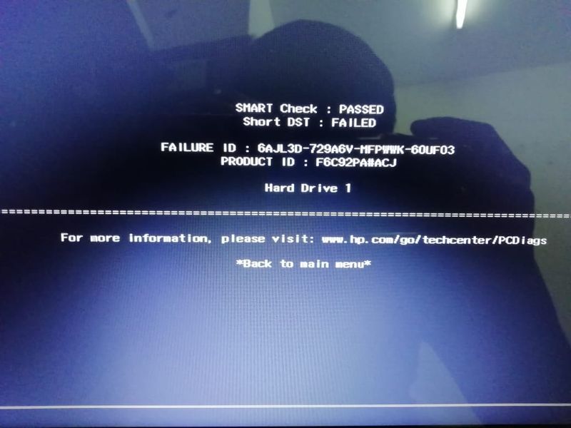 Failure id and test result for hard drive