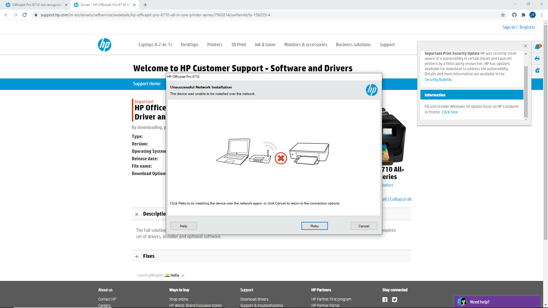 Officejet Pro 8710 not recognized after windows 10 1903 upda... - HP Support  Community - 7722726