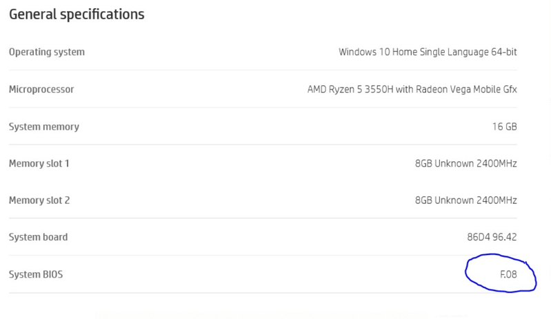 BIOS version and general specs