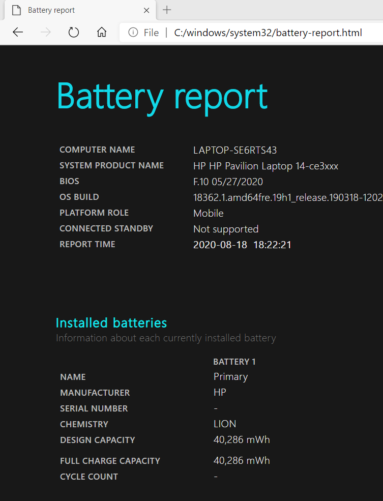 Battery full charge capacity is showing 3488 mAh (96) on br... HP