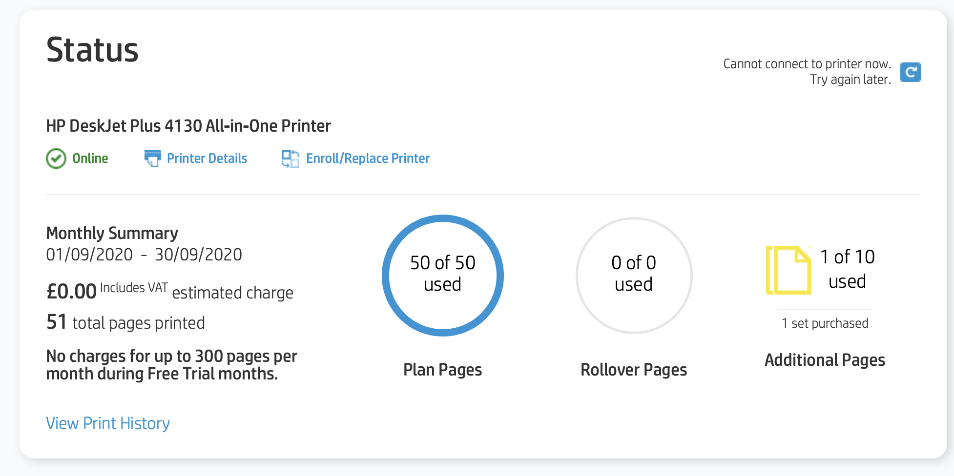 HP Instant Ink status cannot connect to printer now HP Support