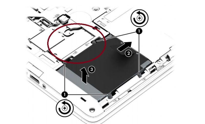 M.2 SSD slot circled in red