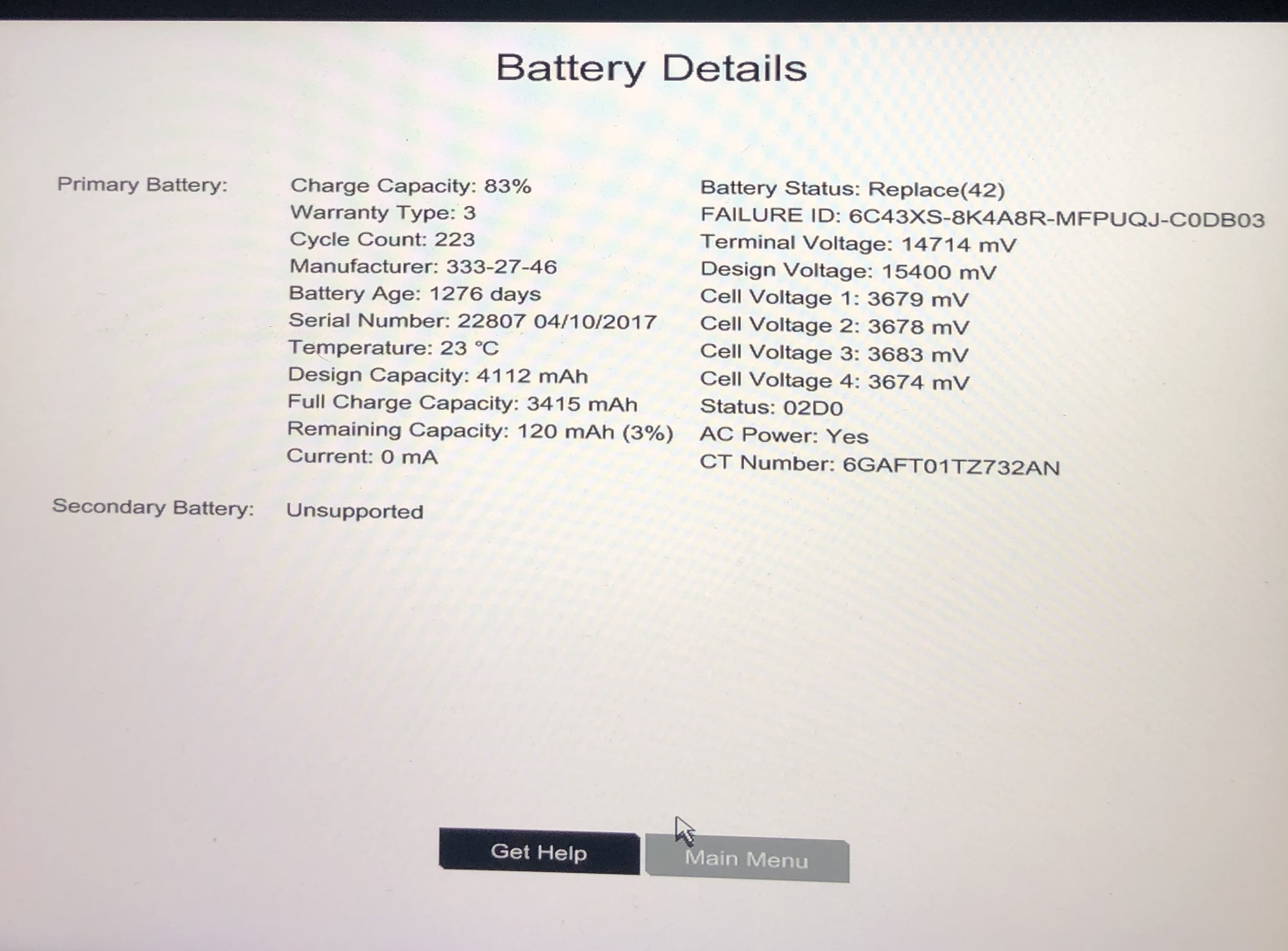 Solved: Battery charging (Replace 42) Code 6C43xs-8k4A8R-MFPUQJ-C0DB... - HP  Support Community - 7805799