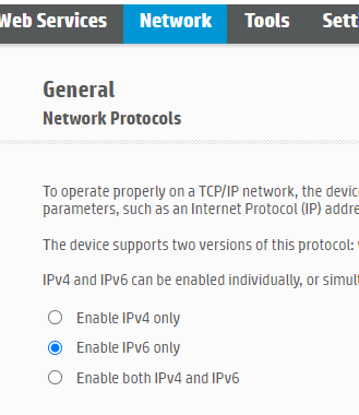 Printer looses IPv4 and will not enable IPv4 via settings un... - HP ...