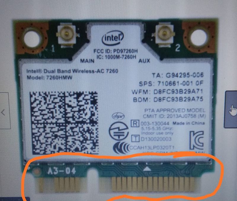 Intel wifi card only has 24 pin