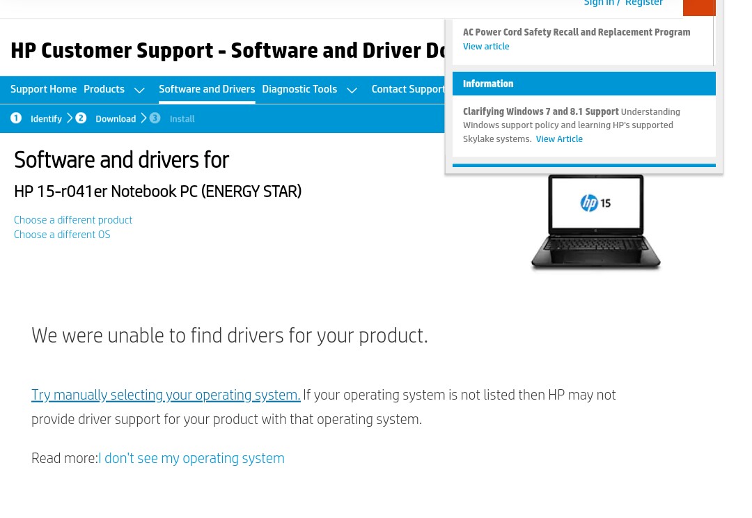 My laptop drivers not available - HP Support Community - 7838512