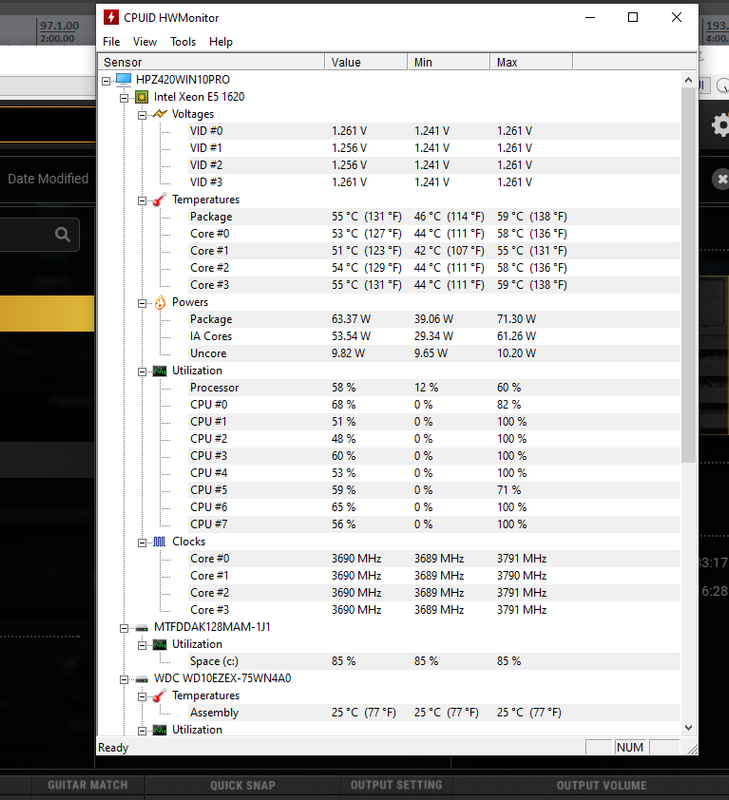 Reaper. Win 10.  Bias FX 2 VST. E5-1620 0