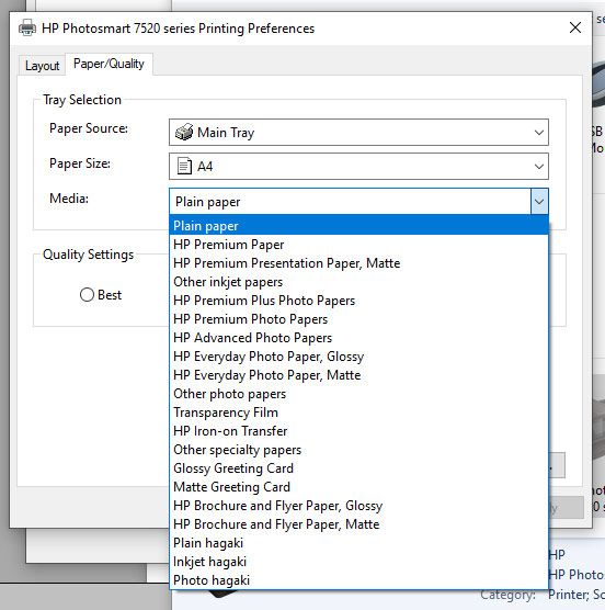 HP Photosmart 7520 Printing Preferences