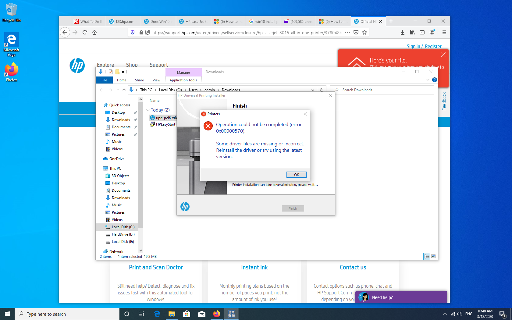 error 570 some driver files missing or incorrect? - HP Support ...