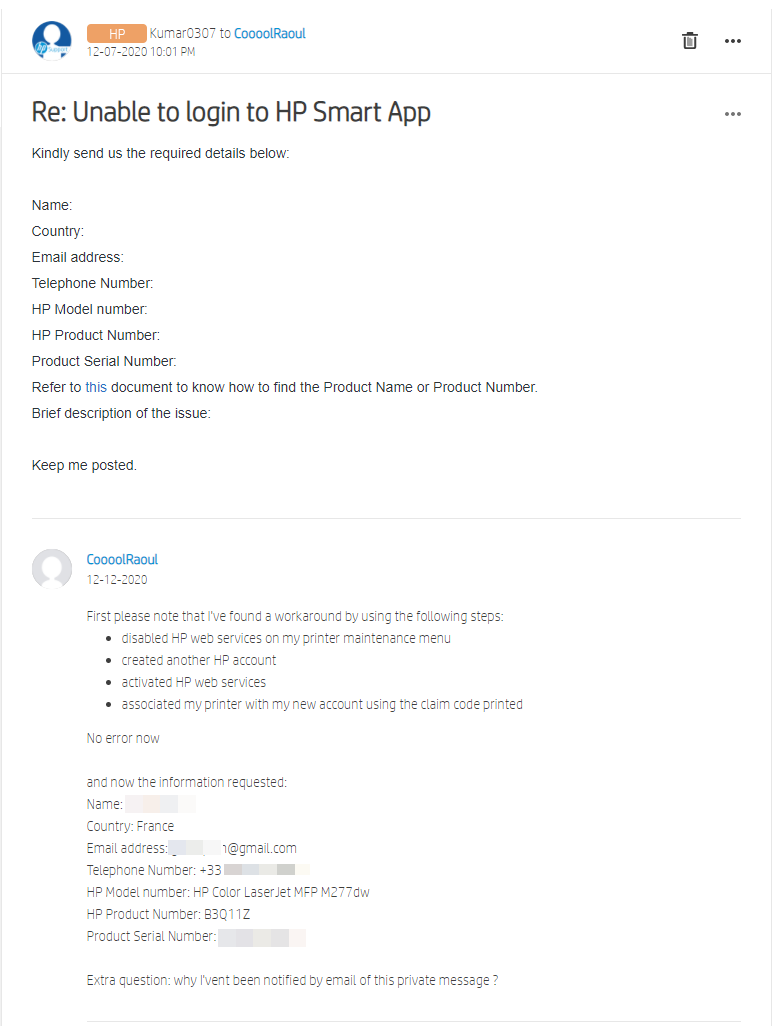 Unable to login to HP App - HP Support Community - 7849273