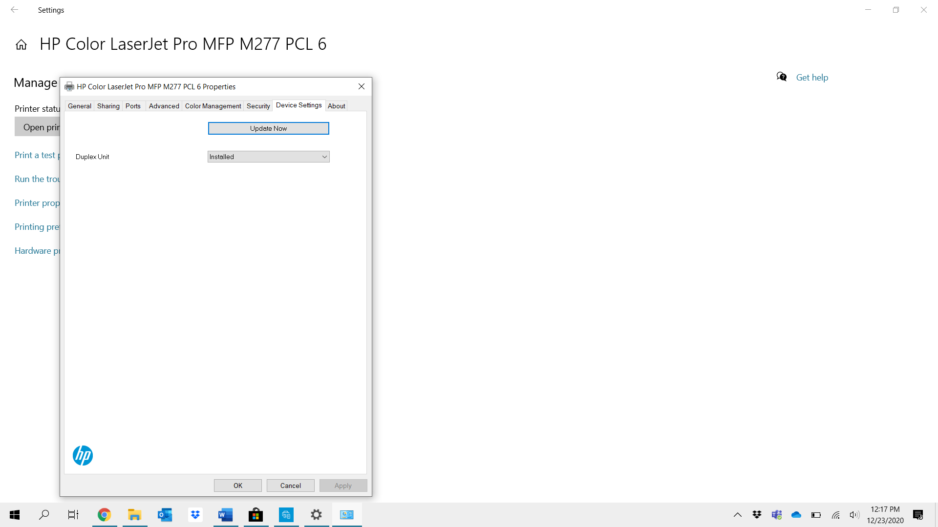 M277dw won't duplex using Windows 10 HP Support Community 7906185