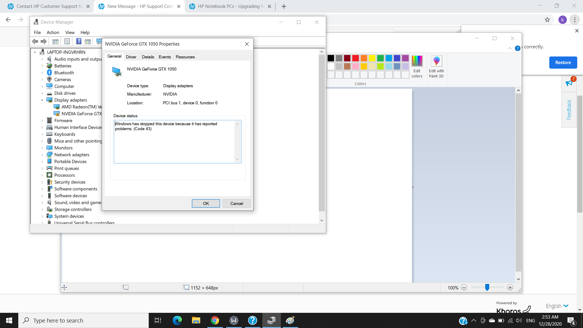 my gpu error code 43 - HP Support Community - 7910453