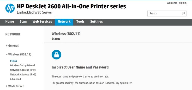 HP Deskjet 2630 EWS password lost - HP Support Community - 7924667