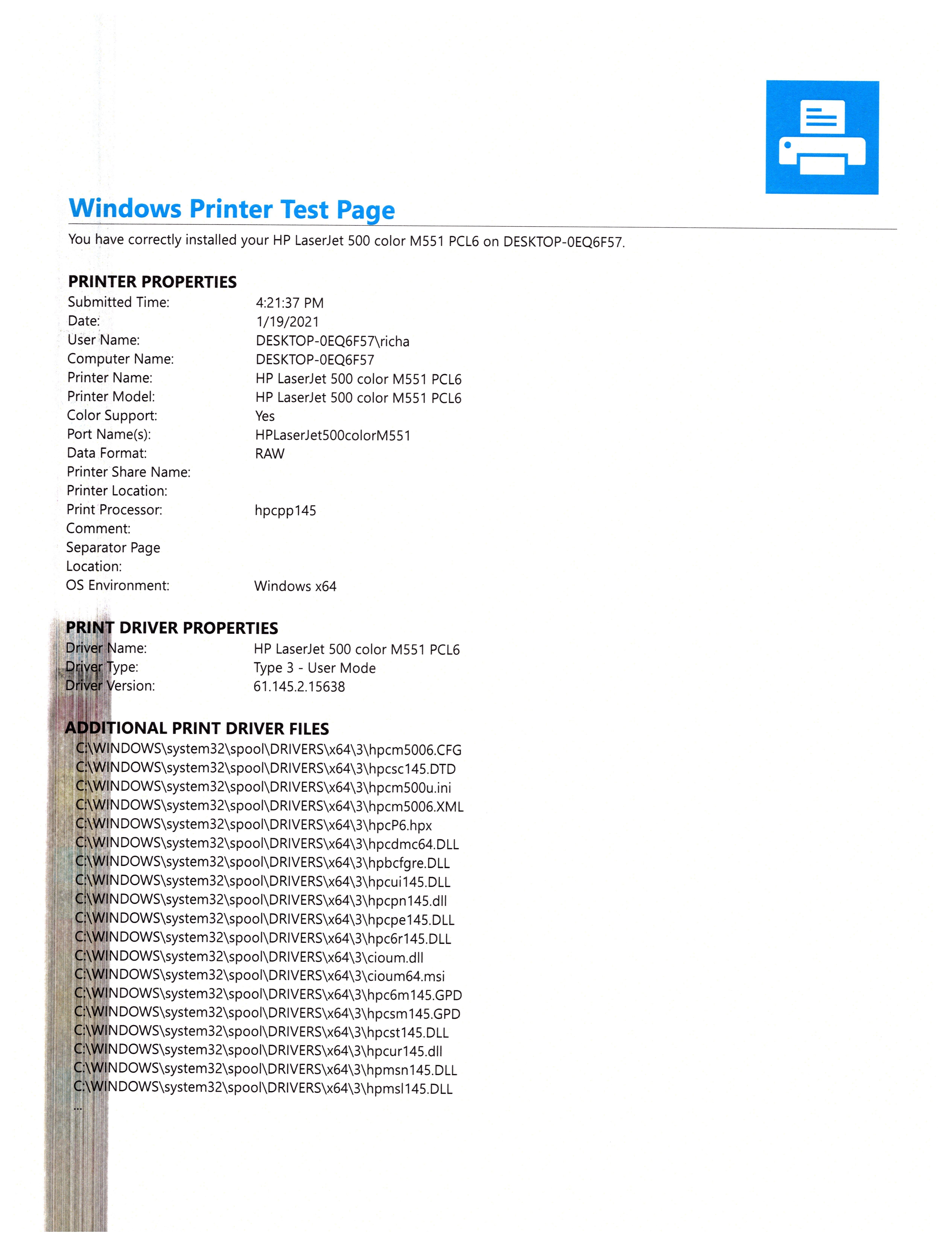 Solved: HP Laserjet 500 color M551dn started printing a grey stripe ... - HP  Support Community - 7942457