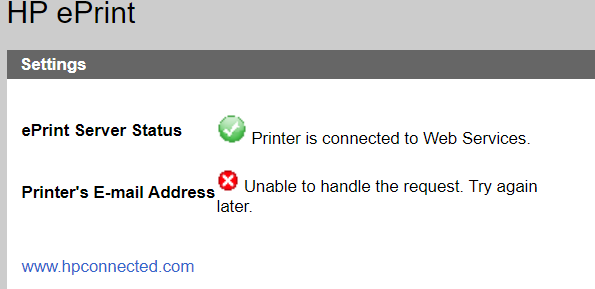 HP ePrint - Error on Printers email address - eprint server ... - HP  Support Community - 7897704