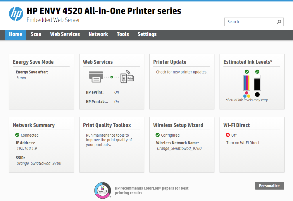 ENVY 4520 does not print. Instant Ink Status block. HP Support