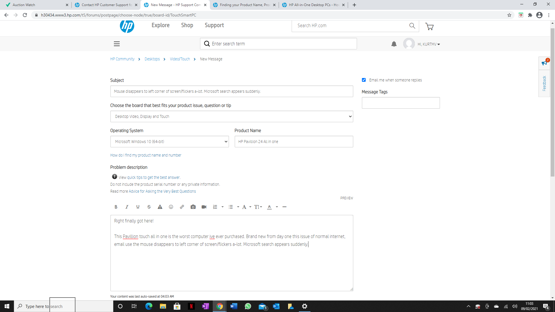 Mouse disappears to left corner of screen/flickers alot. Mi... HP
