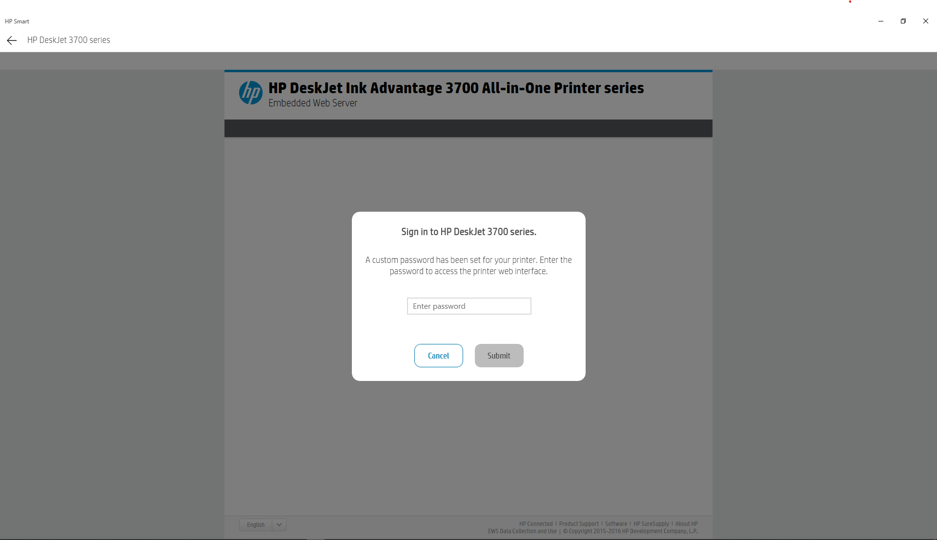 EWS Username and Password reset for HP DeskJet Ink Advantage... - HP ...
