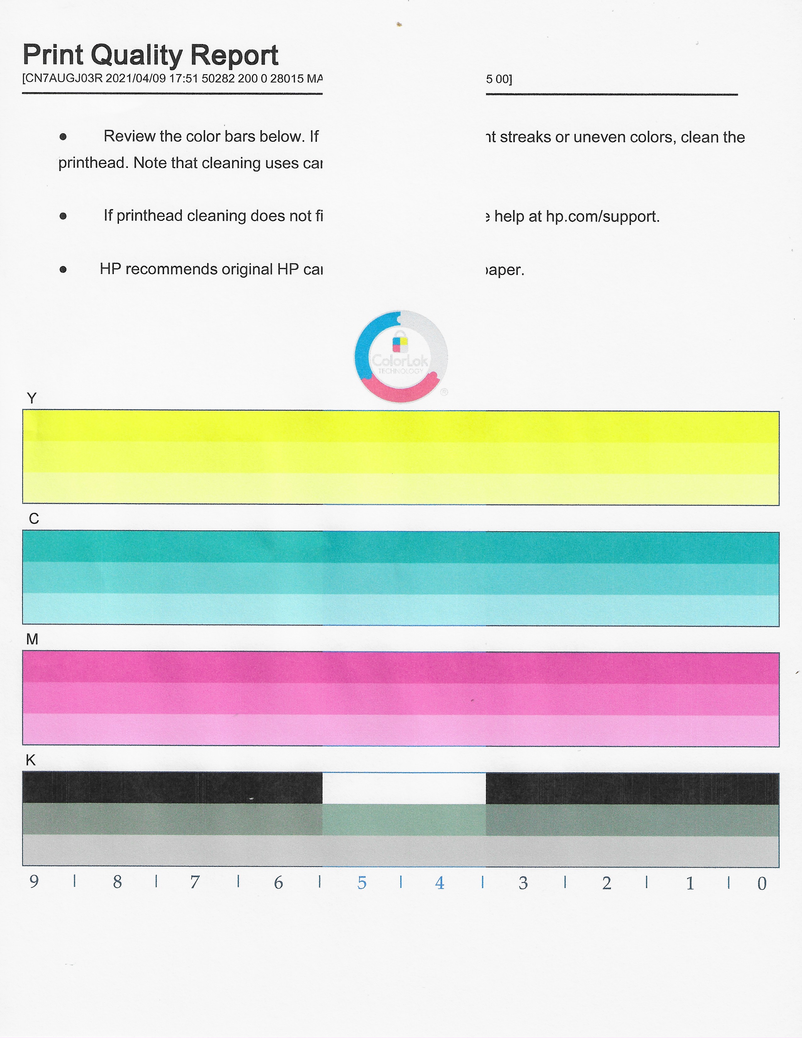 Black vertical lines on page when printing in color - HP Support Community  - 5598639