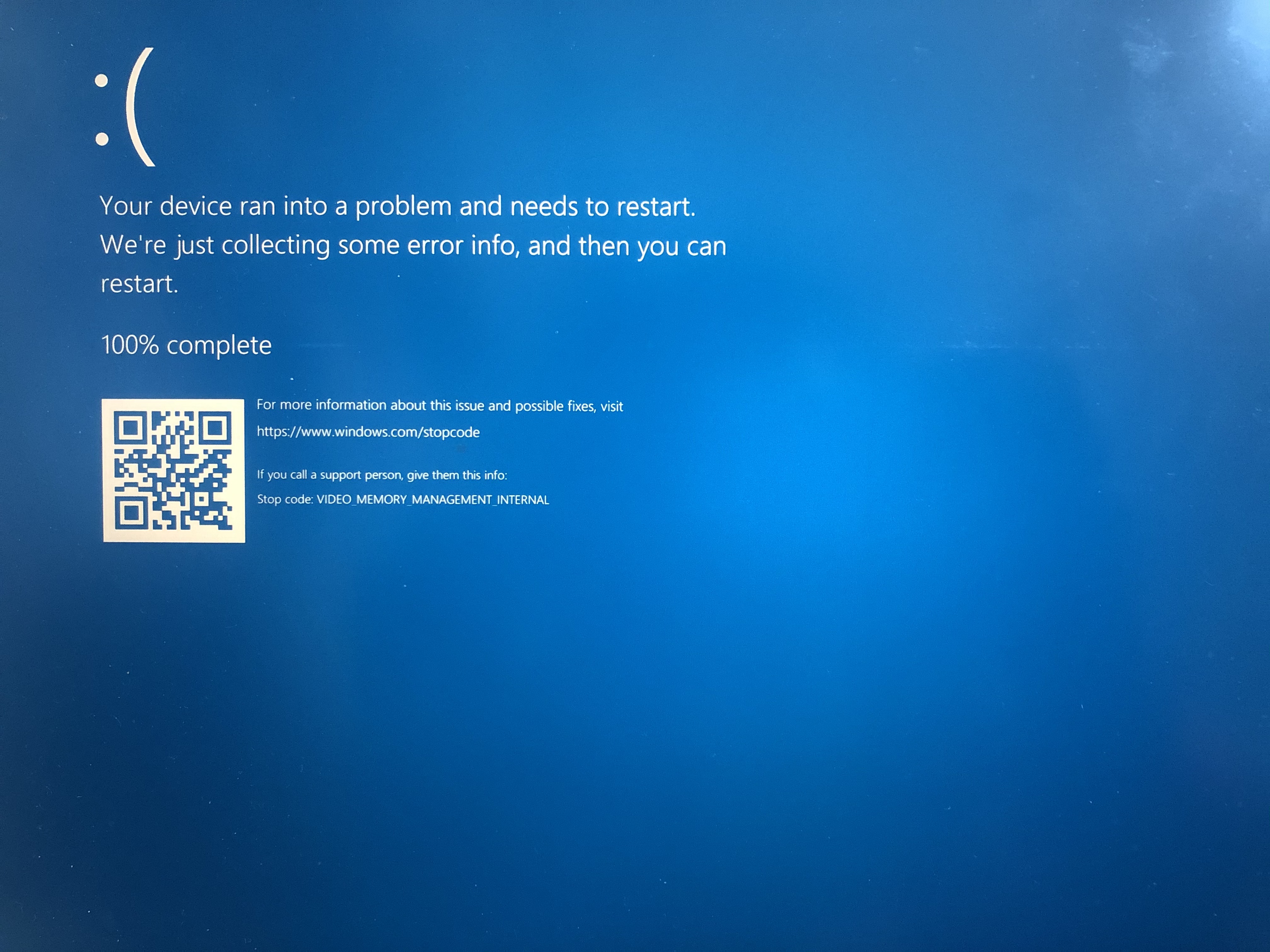 Blue Screen of death appears, error stop code: Video_Memory_... - HP  Support Community - 8034762