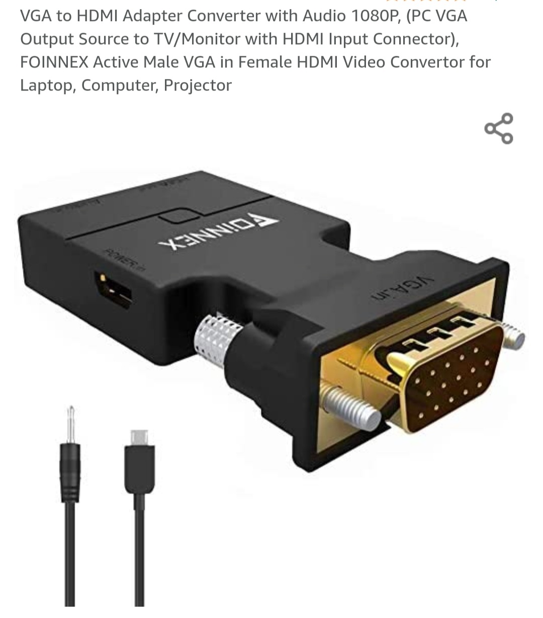 Giveet VGA to HDMI Adapter with Audio, PC VGA Source Output to TV/Monitor  with HDMI Connector, 1080P Male VGA to Female HDMI Converter for Computer