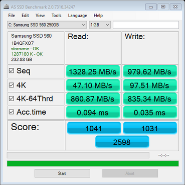 AS SSD Benchmark for Samsung SSD 980