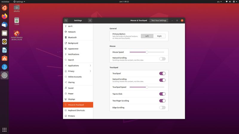 Mouse settings before install ubuntu
