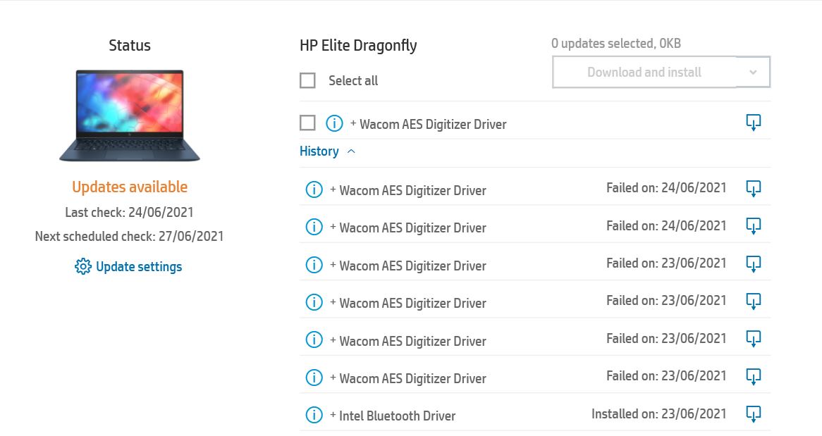 AES Digitizer Driver not updating HP Support Community 8086702