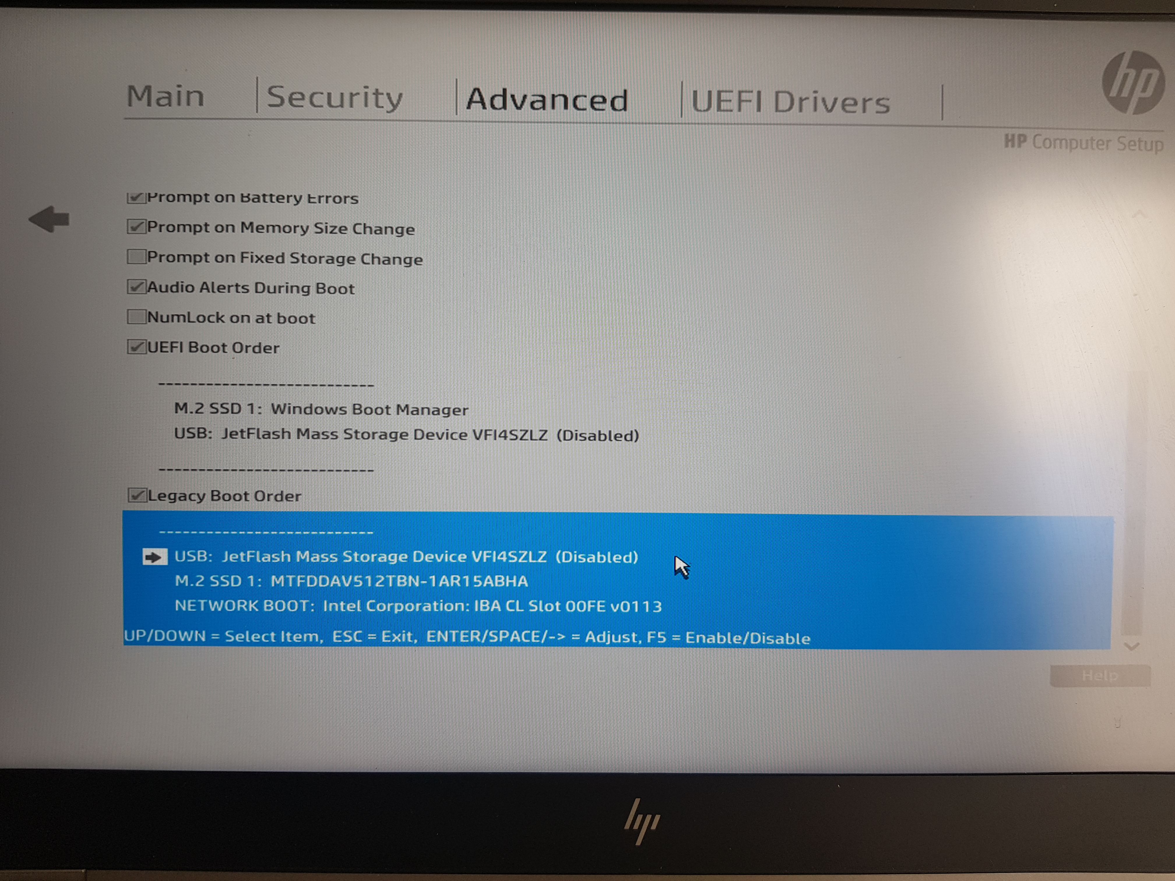 Unable to boot from USB "disabled" - HP Support Community - 8099408