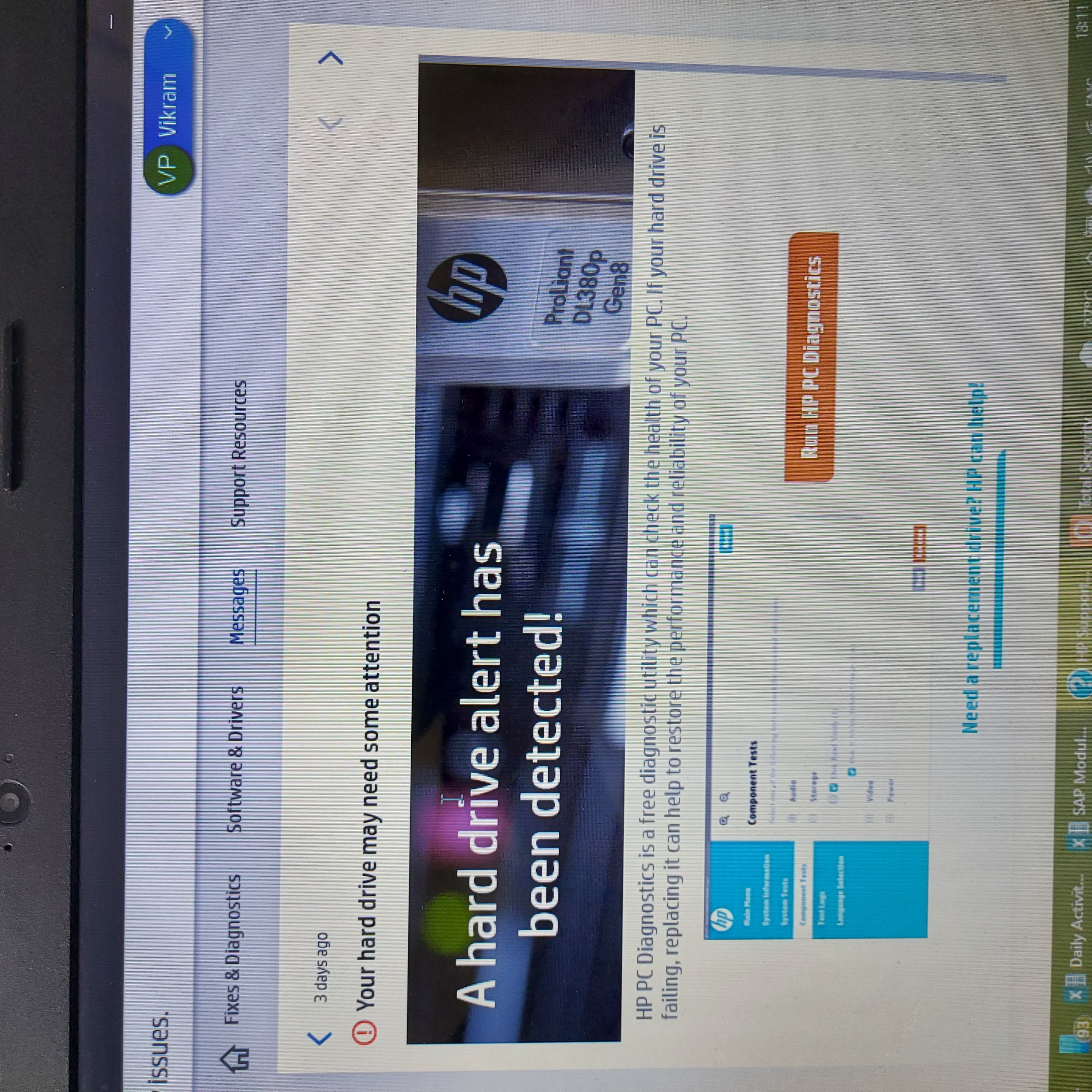 i got a message saying Your harware need attention - HP Support ...