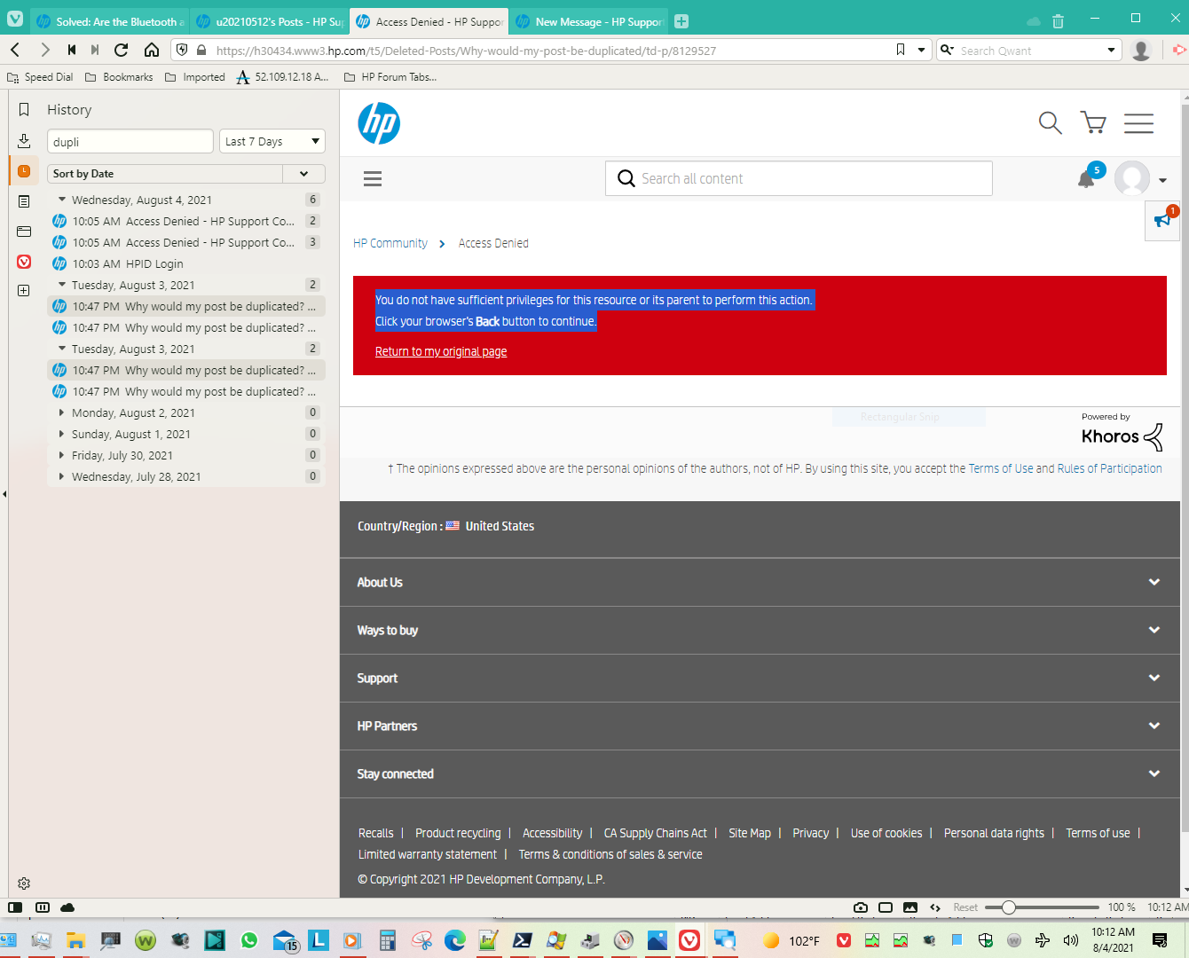 Denied access to "Why would my post be duplicated?" post HP Support