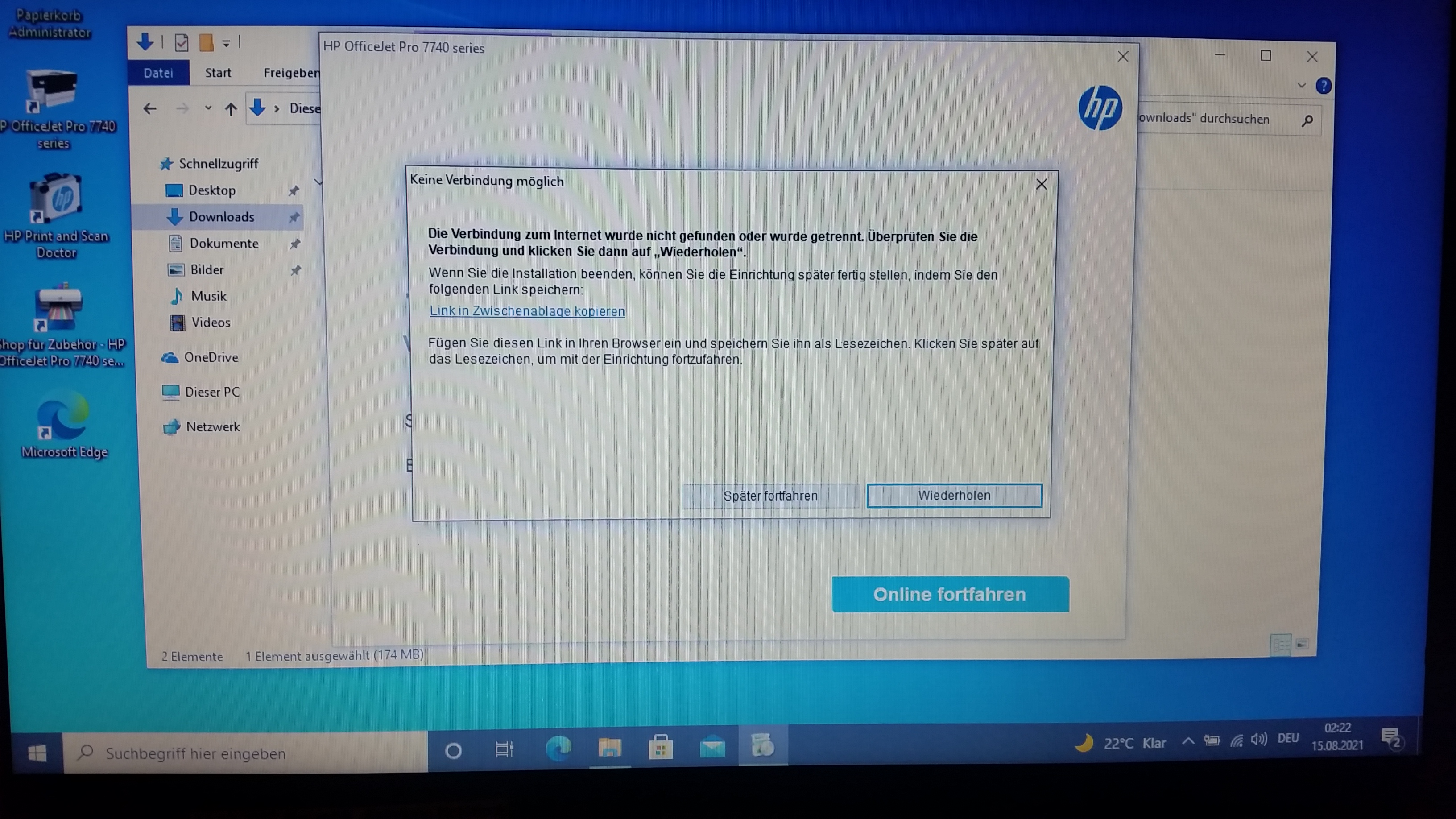 Activation Fails Keine Verbindung Installation Loop N Hp Support Community