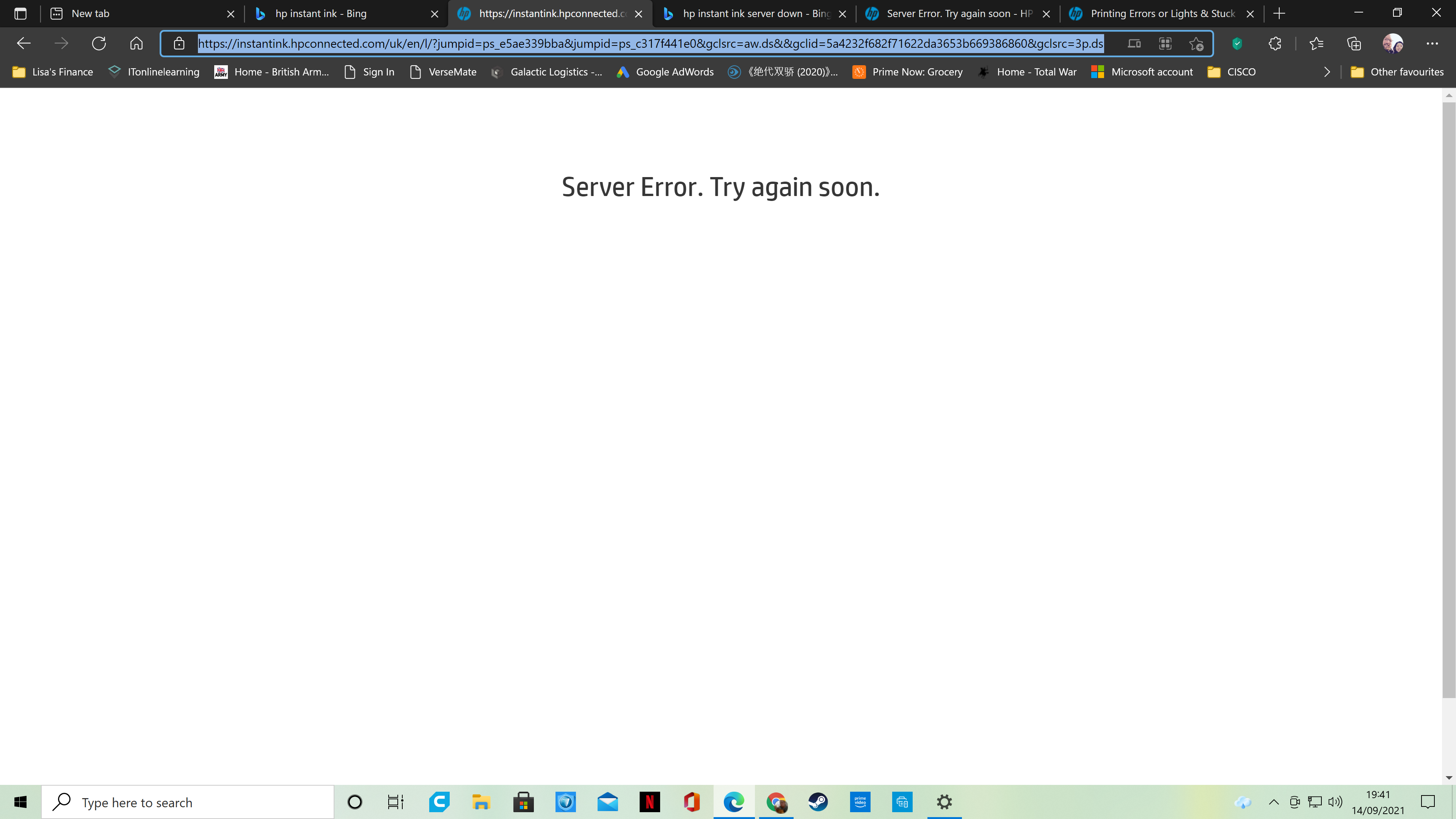 Solved: Server Error. Try again soon - HP Support Community - 8160456