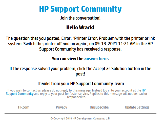 Error: "Printer Error: Problem with the printer or ink syste... - HP ...