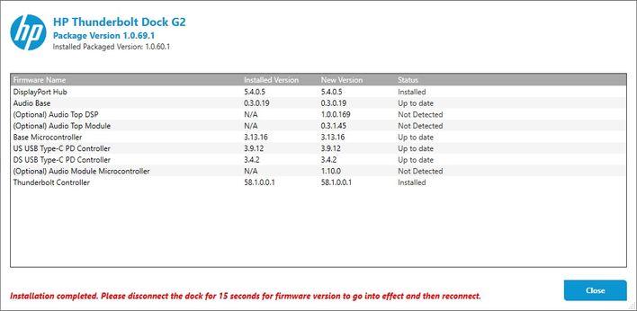 HP Thunderbolt Dock G2 Firmware instal success.jpg