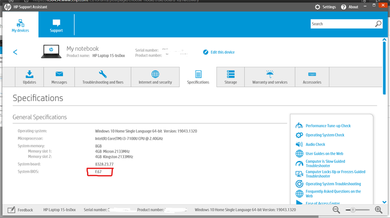 HP support assistant can detects current BIOS version right..