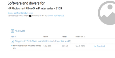 Solved: HP Photosmart B109 "driver is unavailable" but no driver to ... - HP  Support Community - 8206560