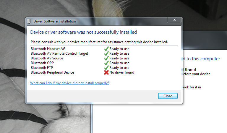 Windows 7 , 64 bit , Error Bluetooth Peripheral Device not f... - HP  Support Community - 1690307