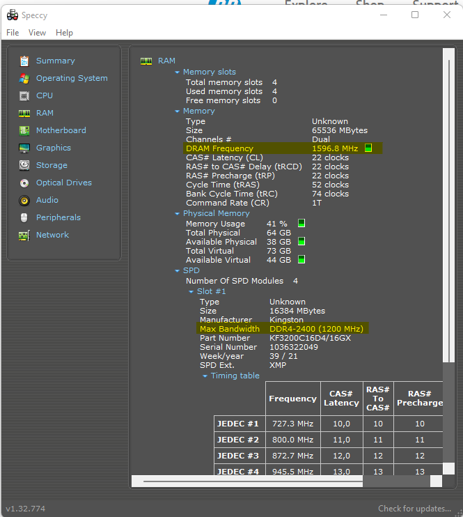 3200Mhz RAM being detected as 2667MHz in my new OMEN 25l - HP