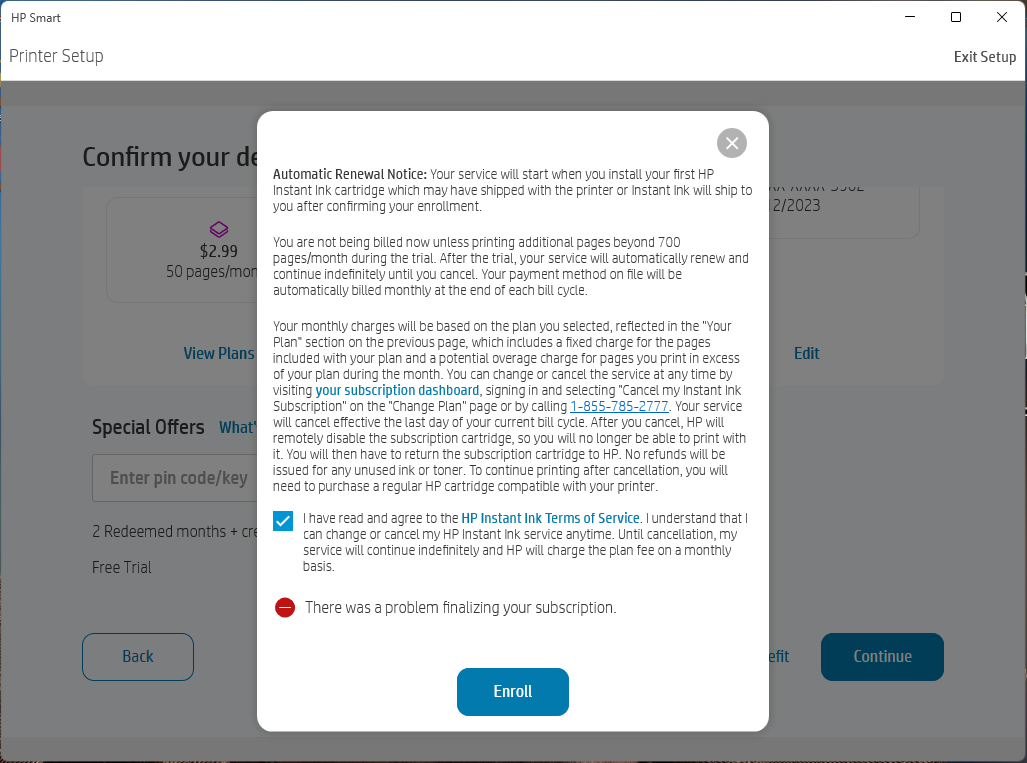 Solved: Problem while signing up for Instant ink - HP Support Community ...