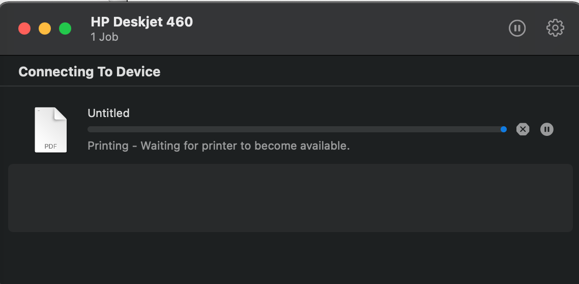 waiting for printer to available error message on M... HP
