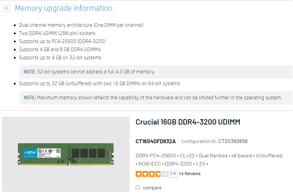 Crucial RAM CT16G4DFD832A 16Go DDR4 3200MHz CL22…