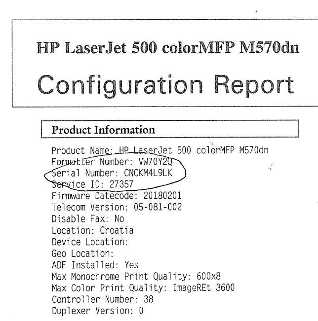 LaserJet Pro 500 m570dn Set Serial number HP Support Community 8271338
